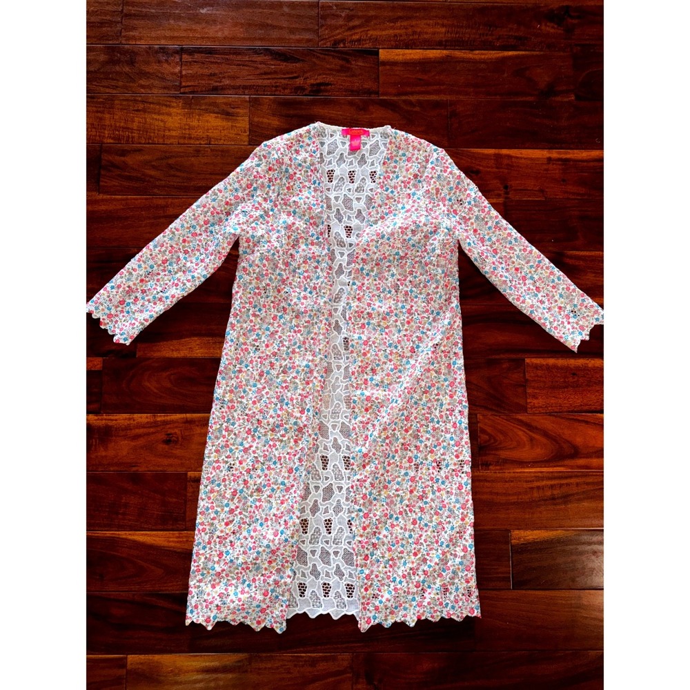 Catherine Malandrino Floral Lace Duster Cardigan  Multicolor Longline Size 8